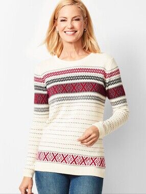 Talbots Womens Criss-Cross Fair Isle Sweater - Size Small